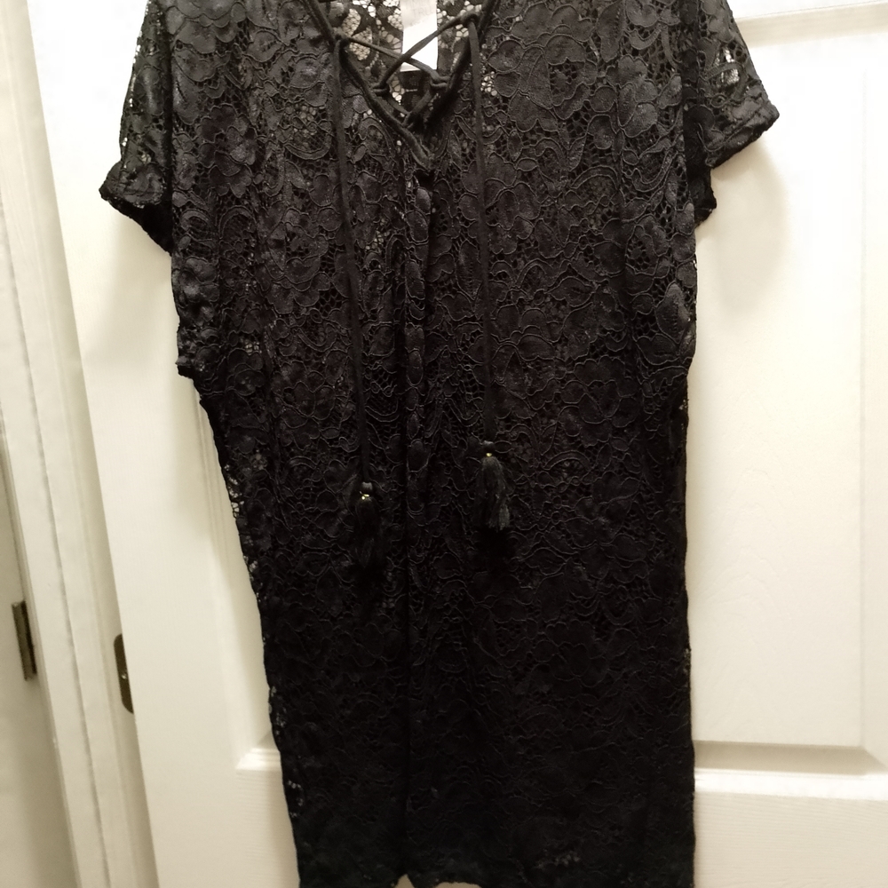 Time and Tru Black Lace-Up Coverup Dress